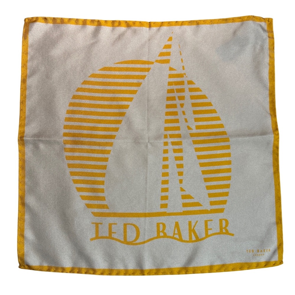 Ted Baker London Silk Pocket Square Sailboat Nautical Handkerchief Made in Italy